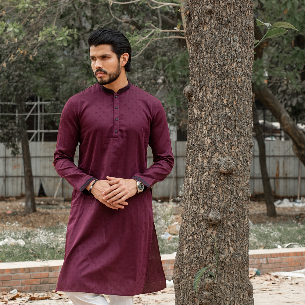 Cotton Embroidery Panjabi For Men - RD-25 - Dark Purple