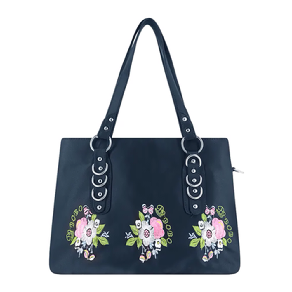 Nylon Flower Embroidered Handbag For Women - Blue - BOBO-01