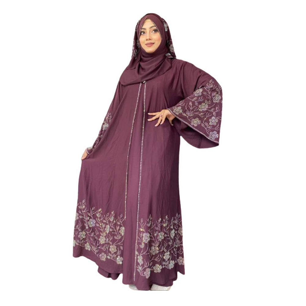 Dubai Cherry Abaya Stone Burkha With Hijab For Women - Purple - BK-P10