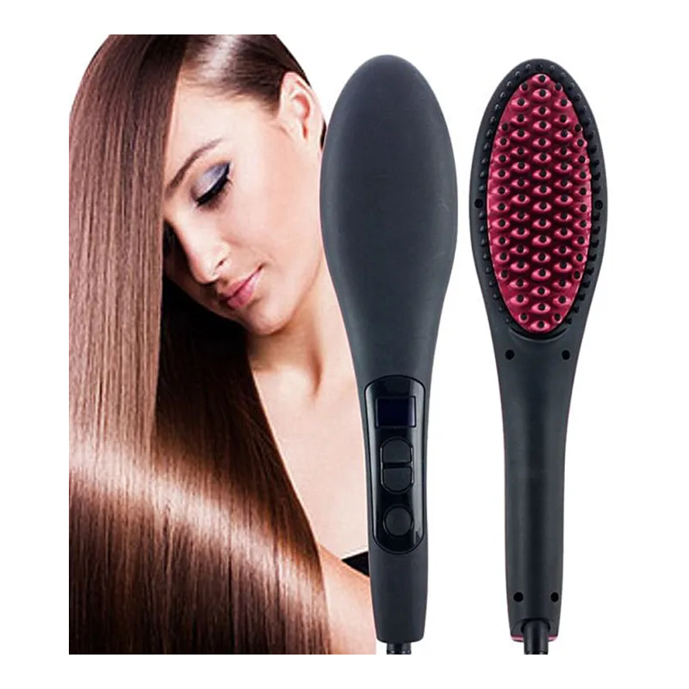 Simply Straight Ceramic Brush Hair Straightener - Black And Red