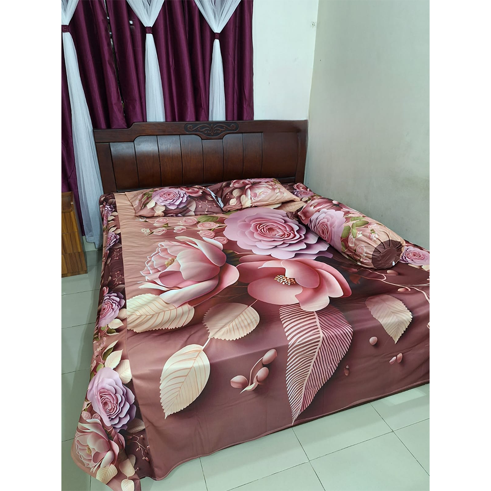 China Cherry Cotton King Size 3D Design Bedsheet With Pillow Covers - Multicolor - HS-00051