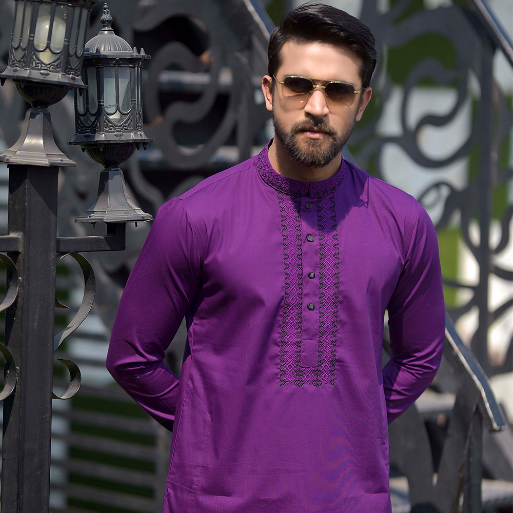 Sawgat Embroidery Indian Soft Cotton Unique Panjabi for Men - Purpul - SP-10