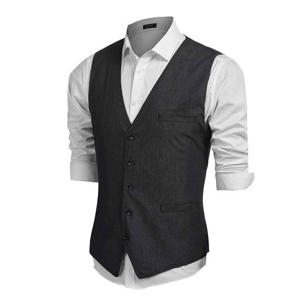Cotton Waist Coat for Men - Black - u3041
