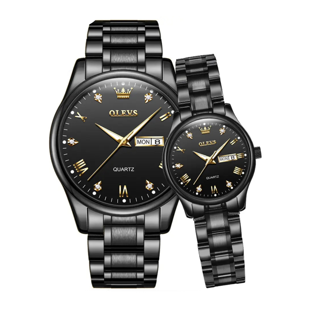 OLEVS 5563 Silver and Golden Two -tone Stainless Steel Analog Wrist Watch For Couple - Black