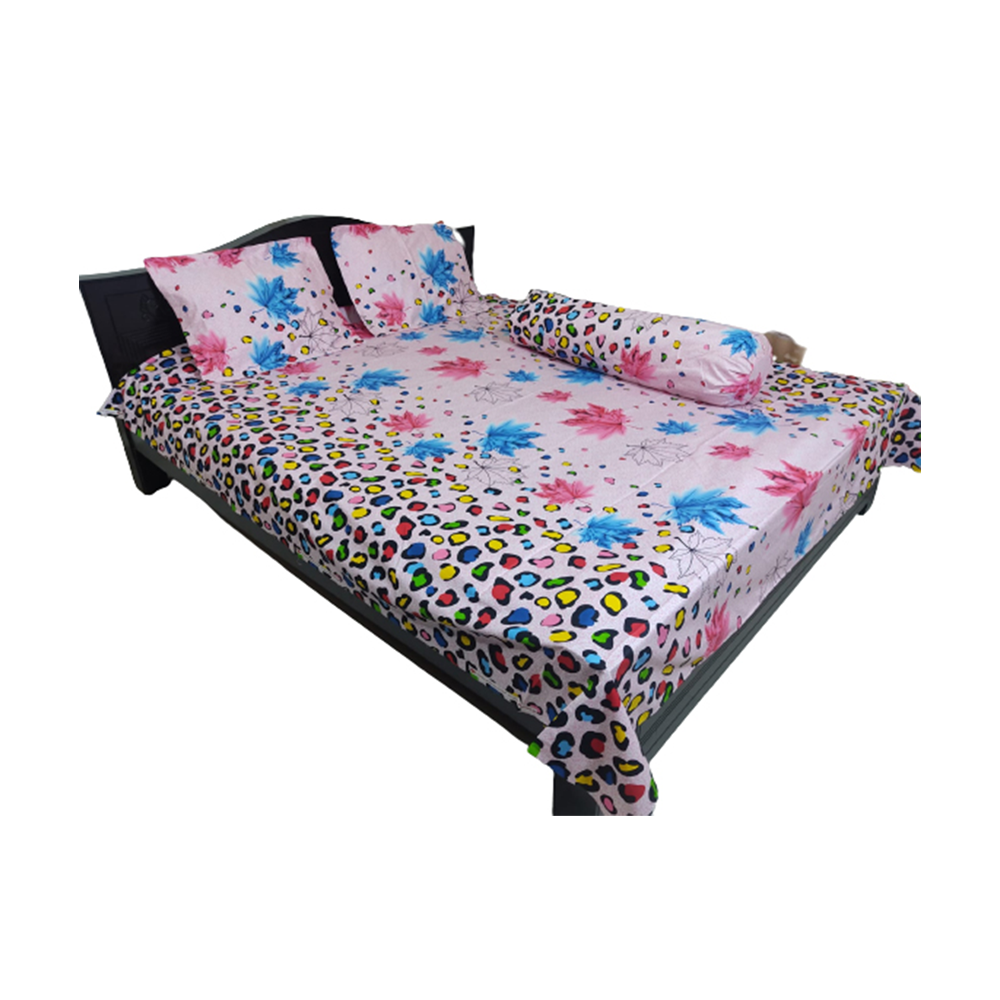 Cotton Pakiza Twill Bedsheet With Long Side Pillow 4 In 1 Cover - BTK-04 - Multicolor