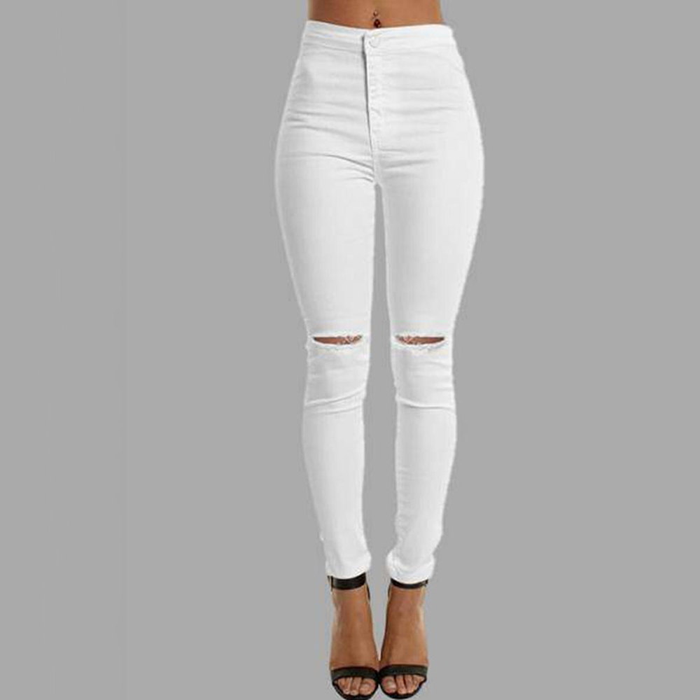 Ripped Denim Jeans Pant For Women - White - u3059