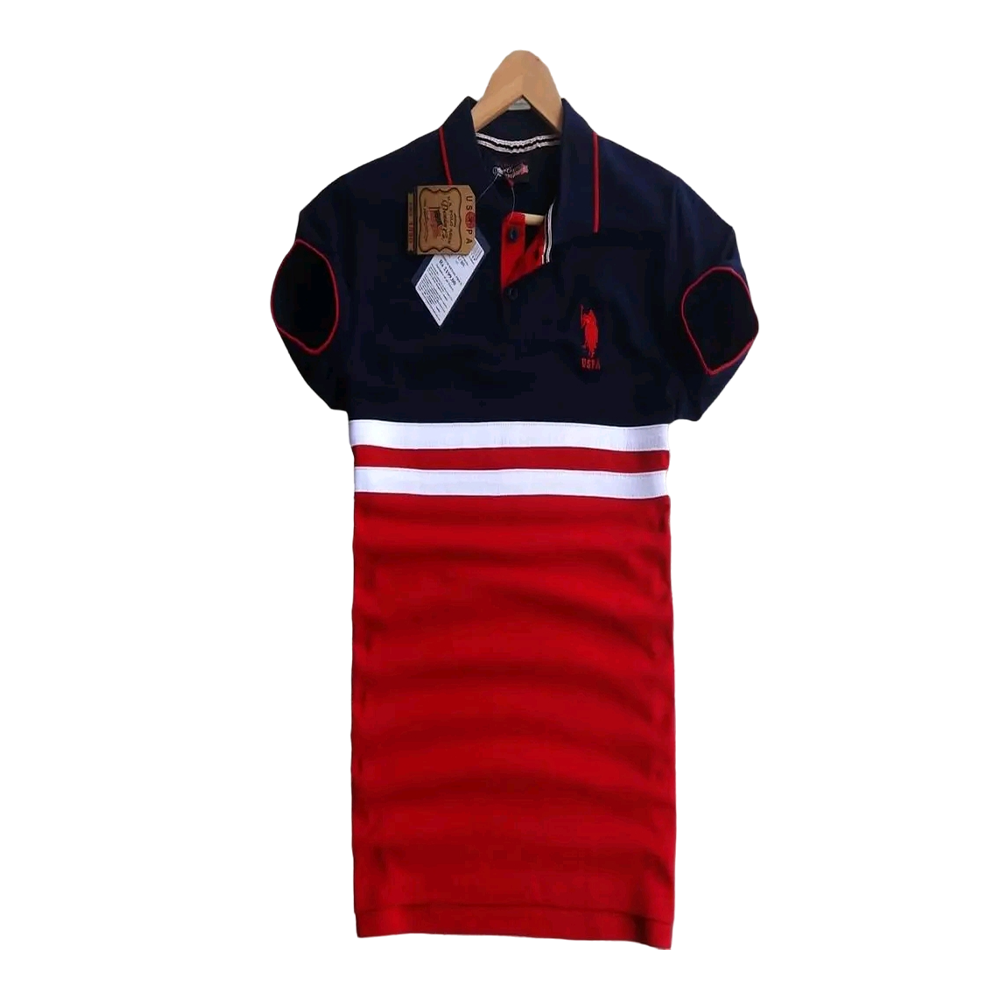 Pique Cotton Polo Shirt for Men - Blue and Red