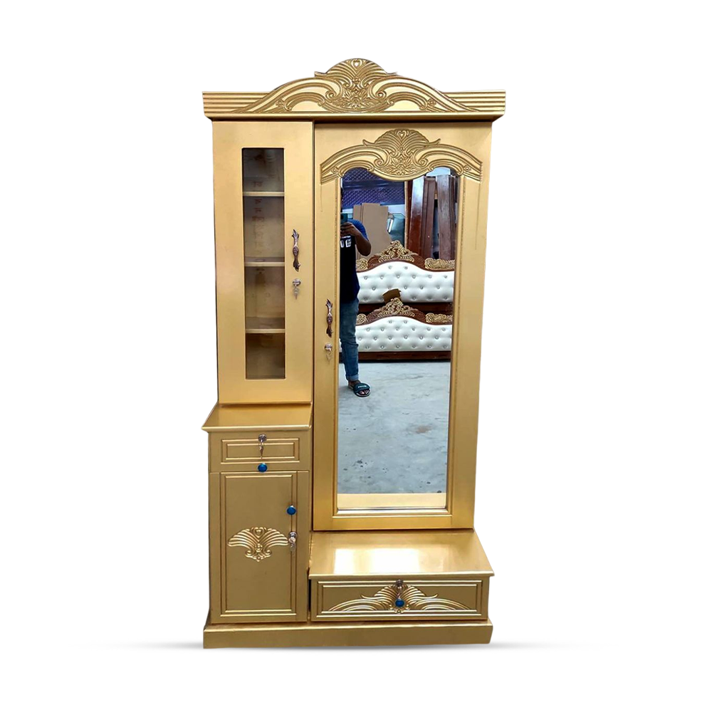 Furniture Heaven MDF Wood Italian Lacour Polish Dressing Table - 3*6 Ft - Golden - FHDT04