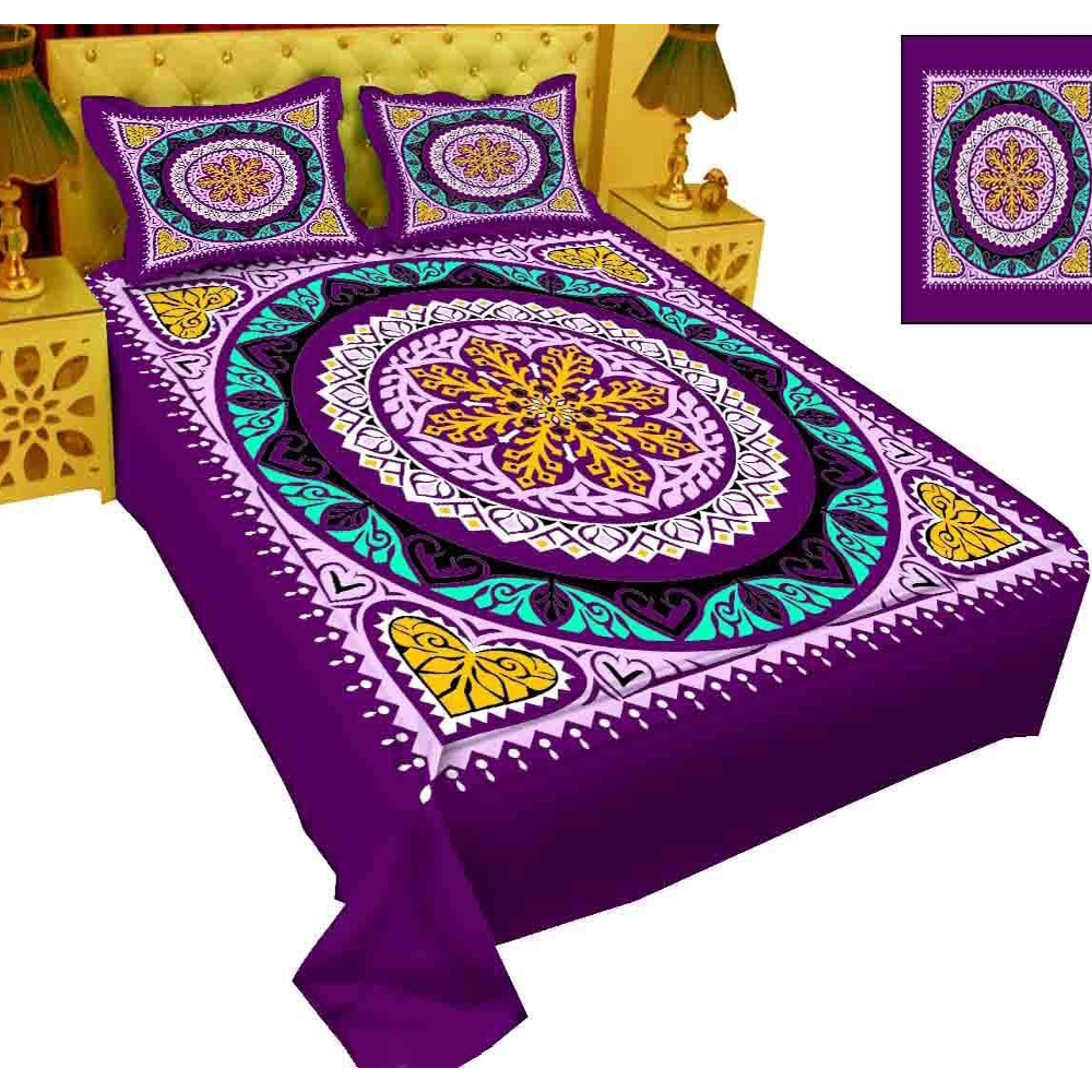 Panel Cotton King Size Bedsheet With Pillow Cover - Multicolor - 192436