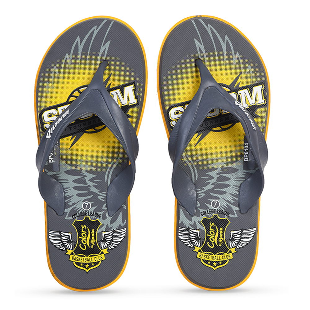 Ajanta Impakto PVC Flip Flop Sandal For Men - Ash and Yellow - IMP 1005