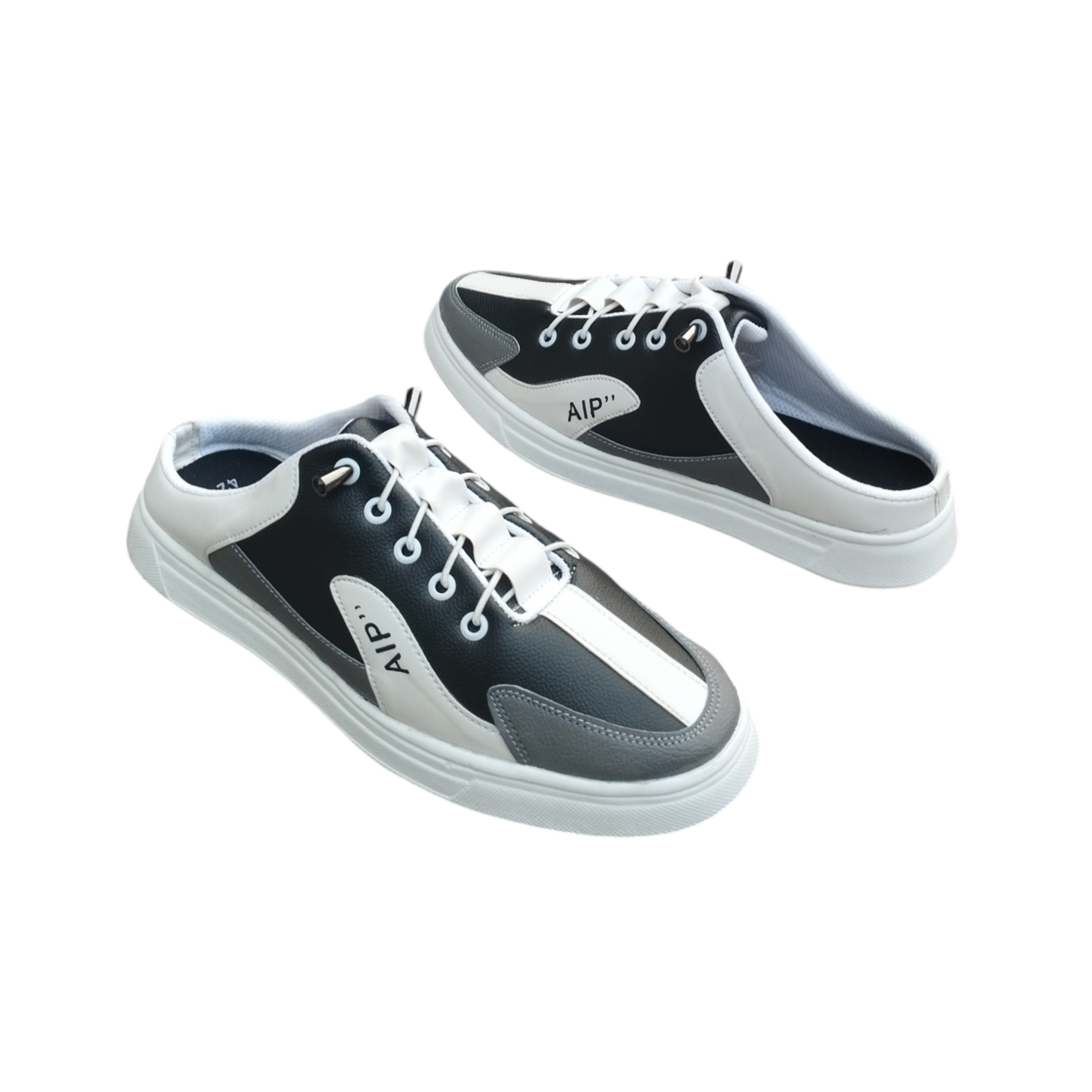 Sport Pu Leather Half Sneakers  For Men - Black - AB