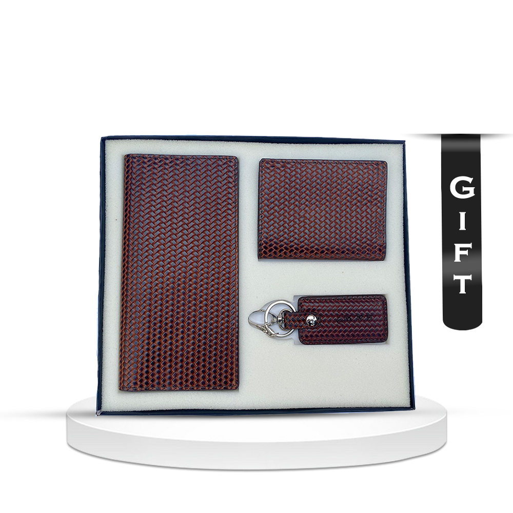 Black and White Chocolate Leather Wallet and Key Ring Gift Set -11040650 - Chocolate