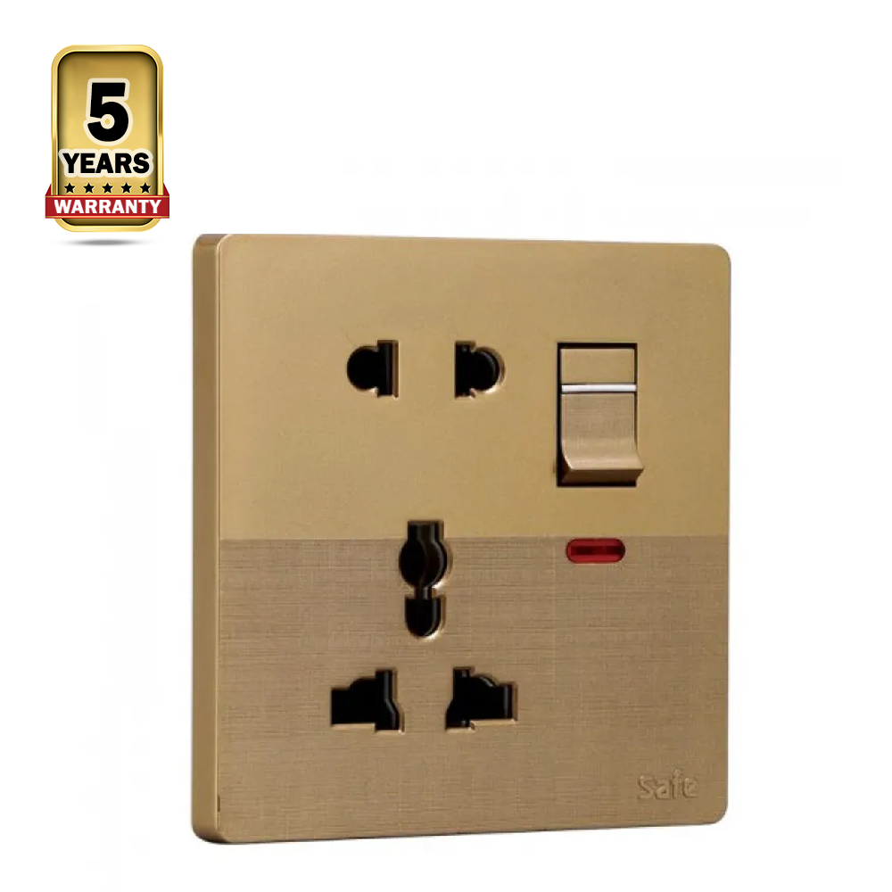 Safe 5 Pin Socket With Switch - Brown