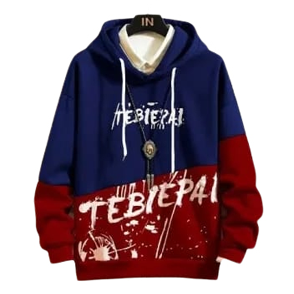 Cotton Hoodie For Men - Blue and Red - H-194