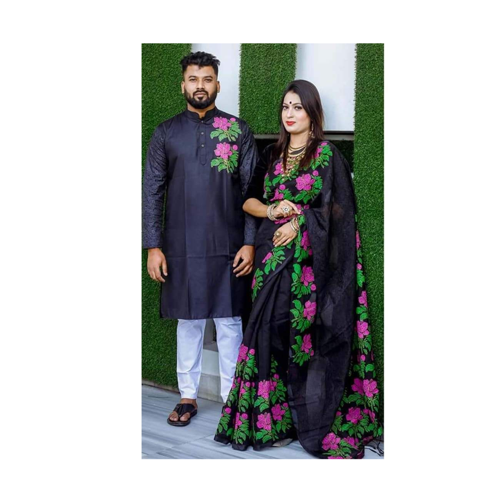 Gorgeous Half Silk Saree and Dhupian Silk Panjabi For Couple Set - BAN007