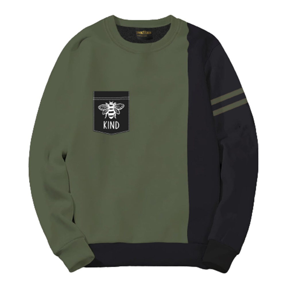 Fleece Cotton Winter Sweat Shirt For Men - Green and Black - SWT-36