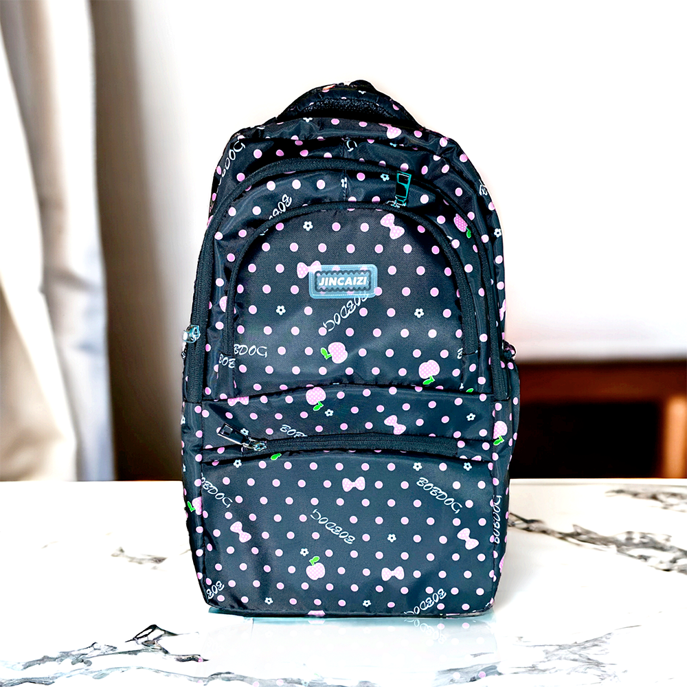 Nylon Ball Print School Backpack for Kids - Black
