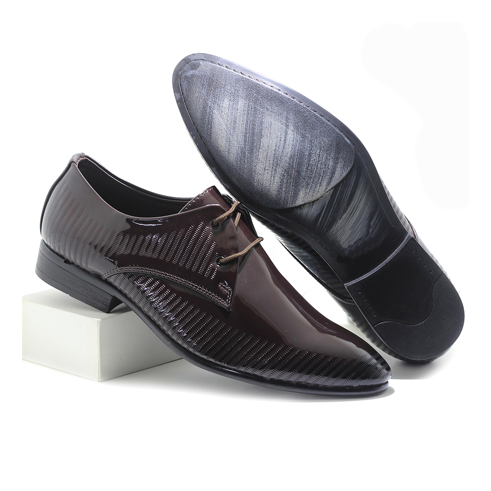 Glossy Patent PU Leather Formal Party Shoe For Men -	Dark Coffee - IN417