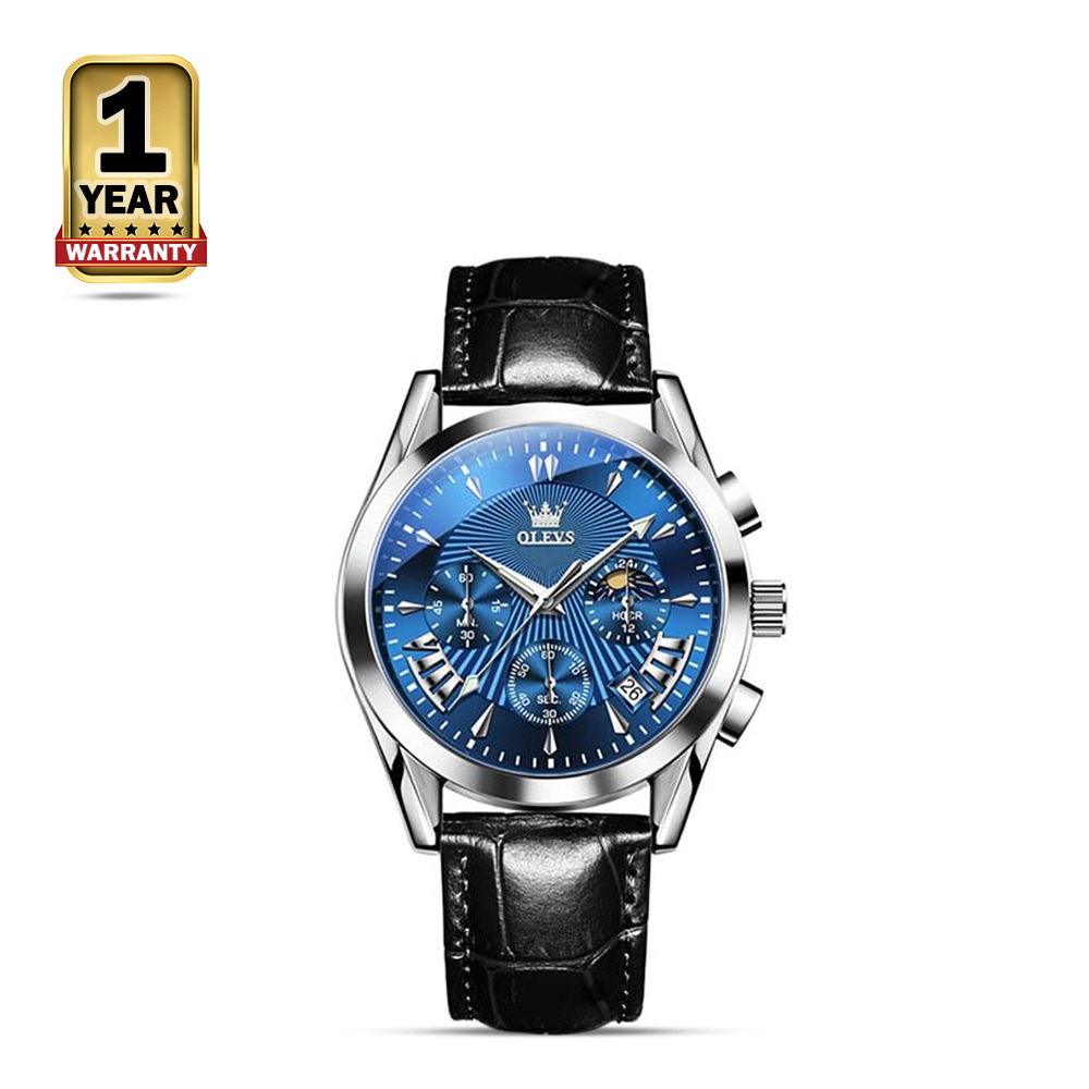 Olevs 2876 PU Leather Wrist Watch For Men - Black And Blue