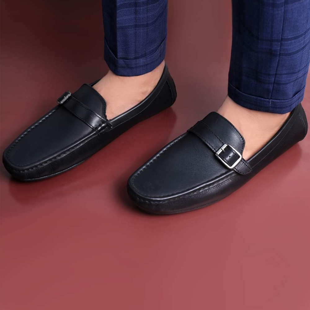 Leather Loafer Shoes For Men - Black - 8440604