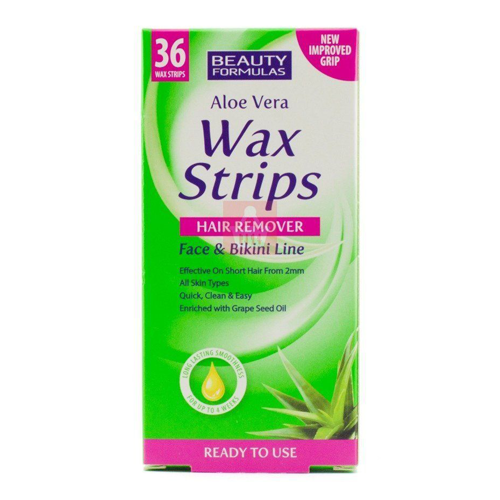 Pack of 36 Beauty Formulas Aloe Vera Wax Strips Hair Remover 