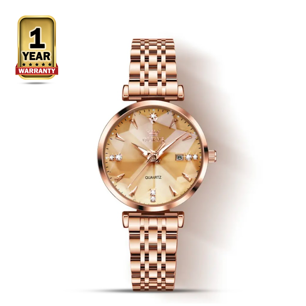 OLEVS 5536 Stainless Steel Diamond Shaped Waterproof Wrist Watch For Women - Rose Gold