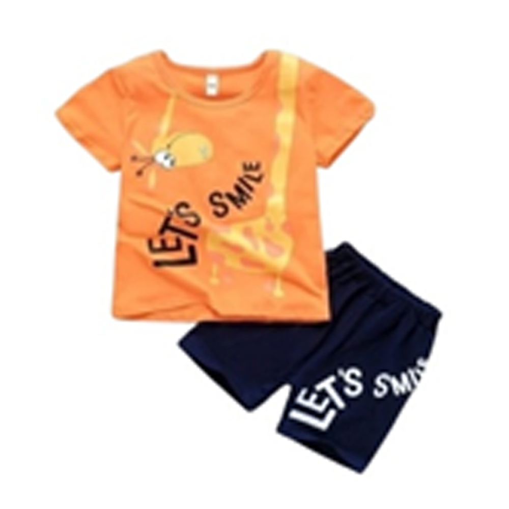 China Cotton T-Shirt and Half Pant Set For Kids - Orange and Black - BM-34