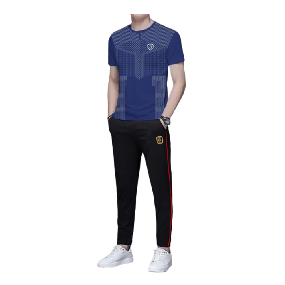 PP Jersey T-Shirt With Trouser Full Track Suit - Blue and Black - TF-09