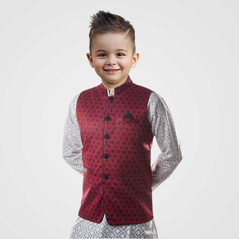 Synthetic Casual Koti For Baby Boy - Maroon - 21