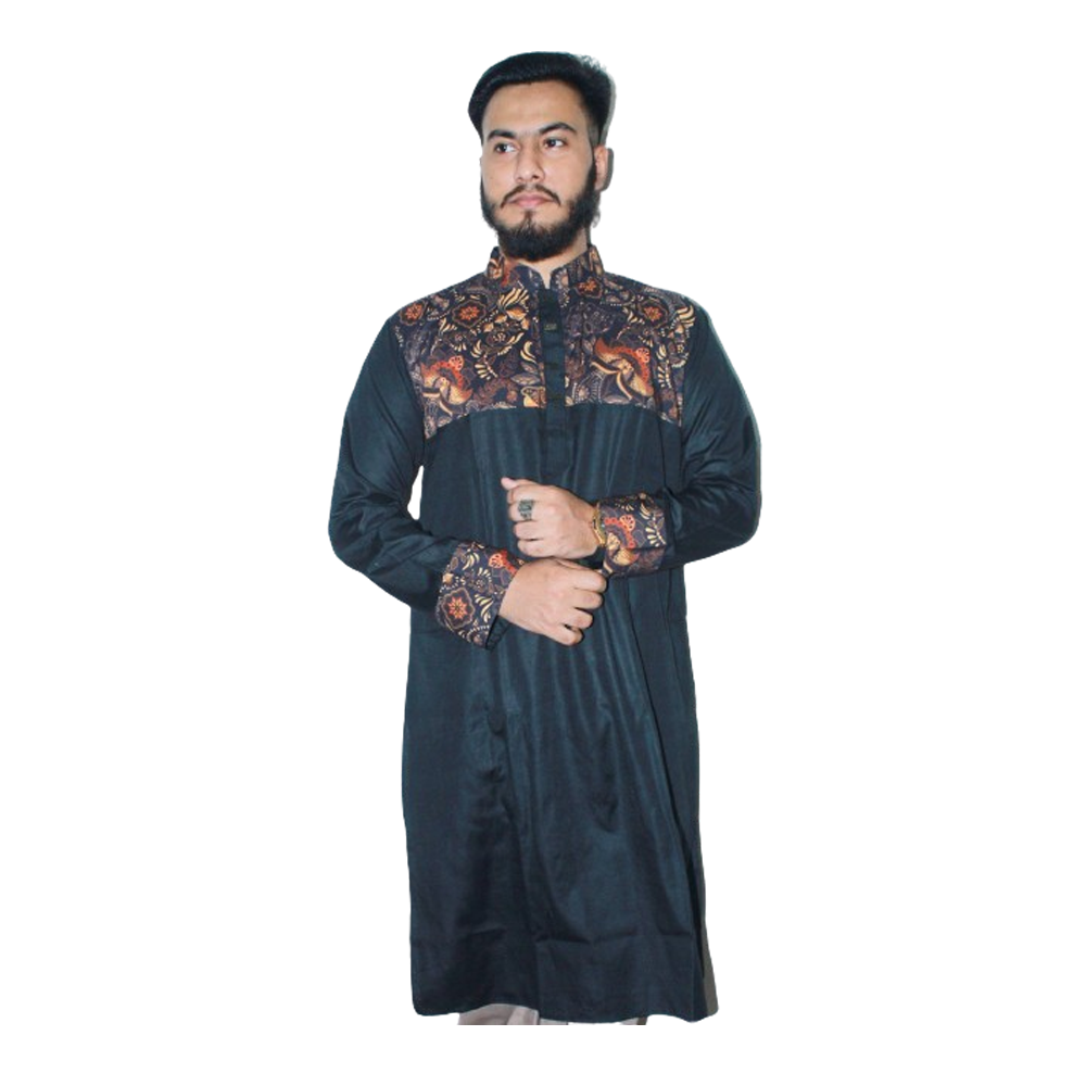 Dupion Silk Semi Long Panjabi For Men - Bottle Green