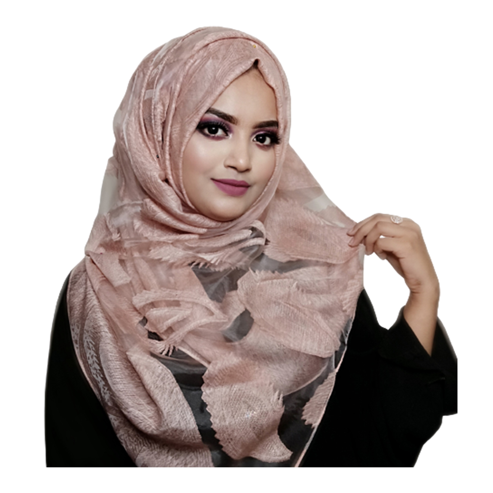 Tissue Cotton Royal with Floral Net Hijab For Women - Melon