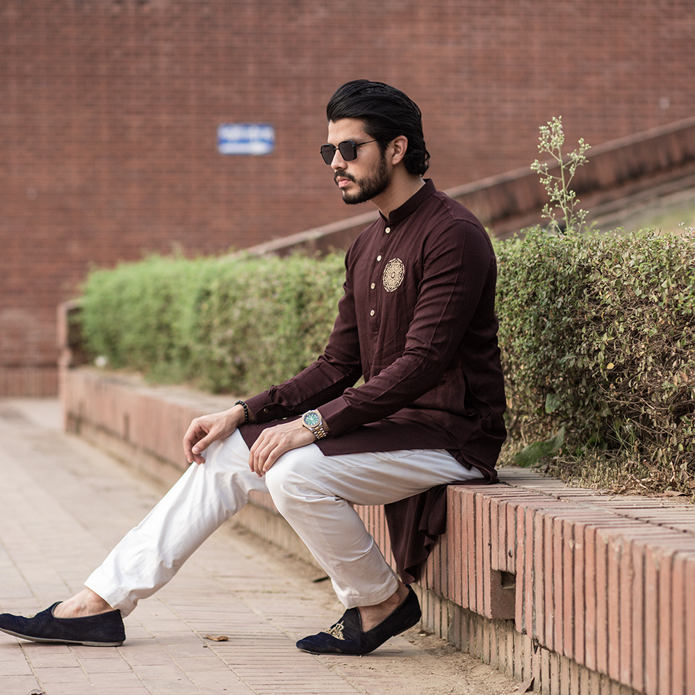 Cotton Embroidery Panjabi For Men RD13 Mandala Chocolate