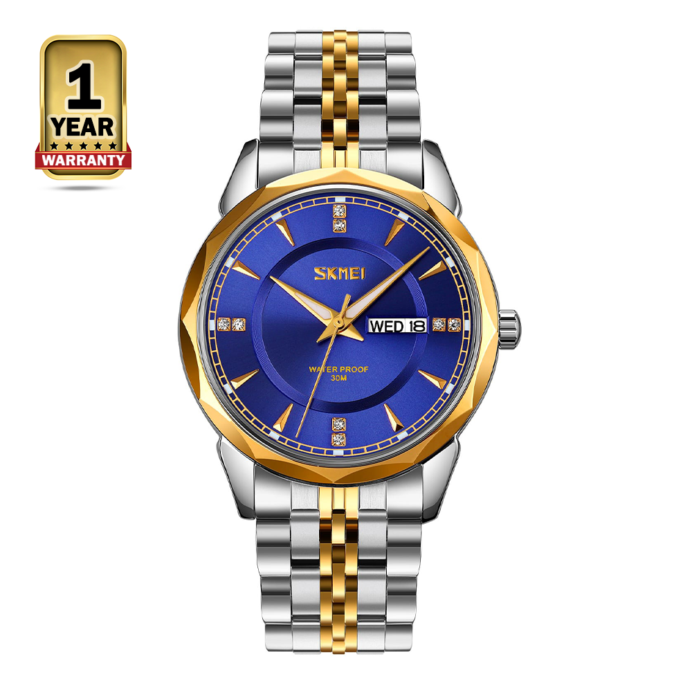 SKMEI 9268 Luxury Business Quartz Analog Wristwatch for Men - Silver and Golden Blue 