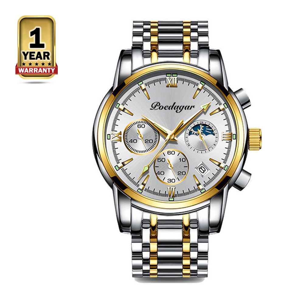 Poedagar 805CH Stainless Steel Wrist Watch For Men - Gold Silver