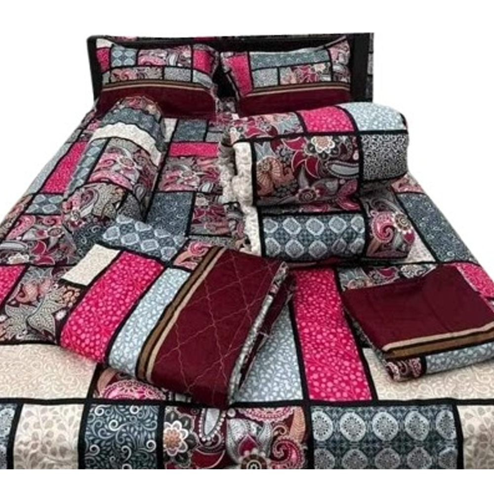 Twill Cotton King Size Five In One Comforter Set - Multicolor - CMT-62