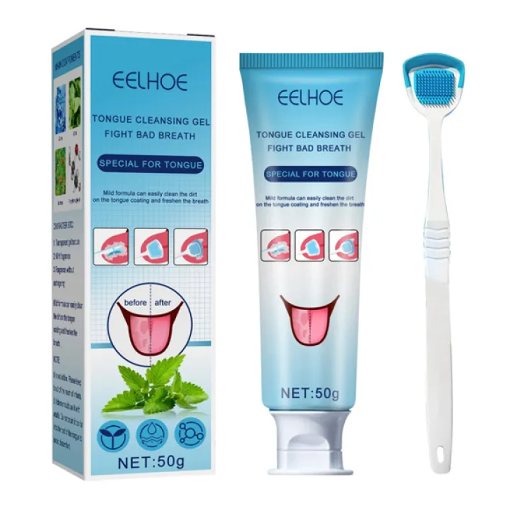 Tongue Coating Cleaning Gel With Brush Scraper For Oral Care - 50gm