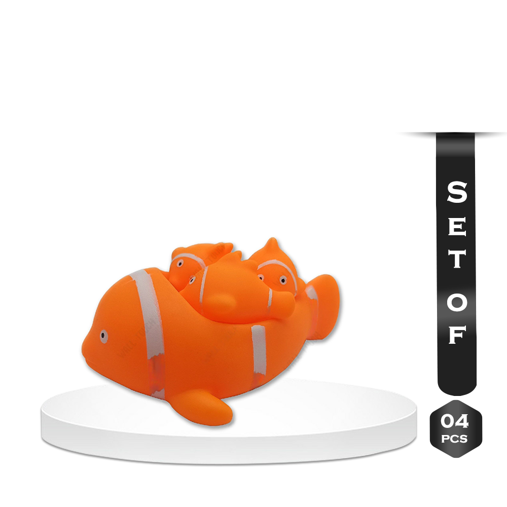 Set of 4 Pcs Rubber Floating Fish Nemo Family Bath Set - Orange - 124007952