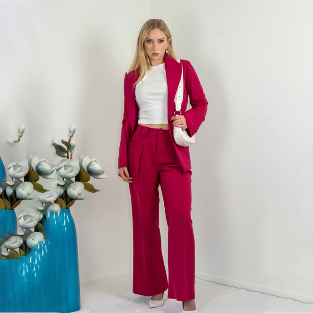 Spandex Casual Slim Fit Blazer Set For Women - Maroon