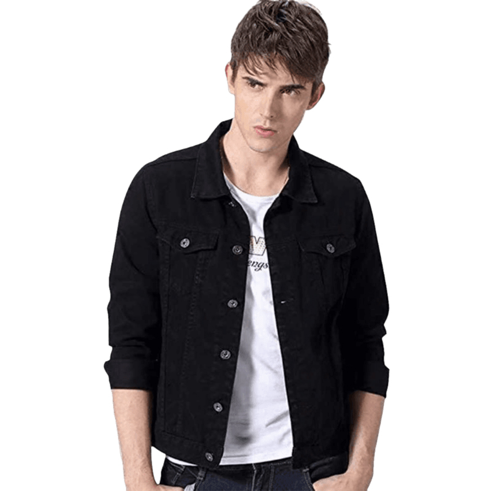 Denim Full Sleeve Winter Jacket For Men - Black - MJJ-29