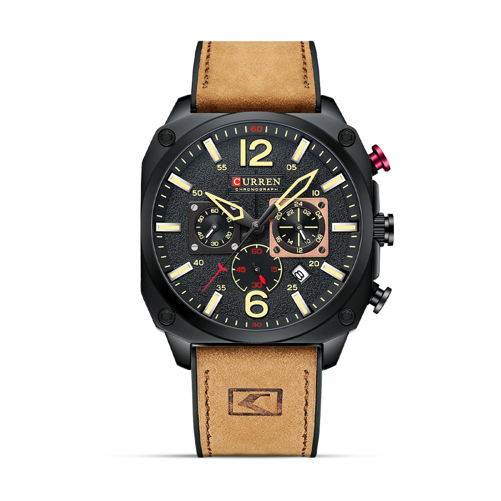 Curren 8398 PU Leather Wrist Watch for Men - Brown