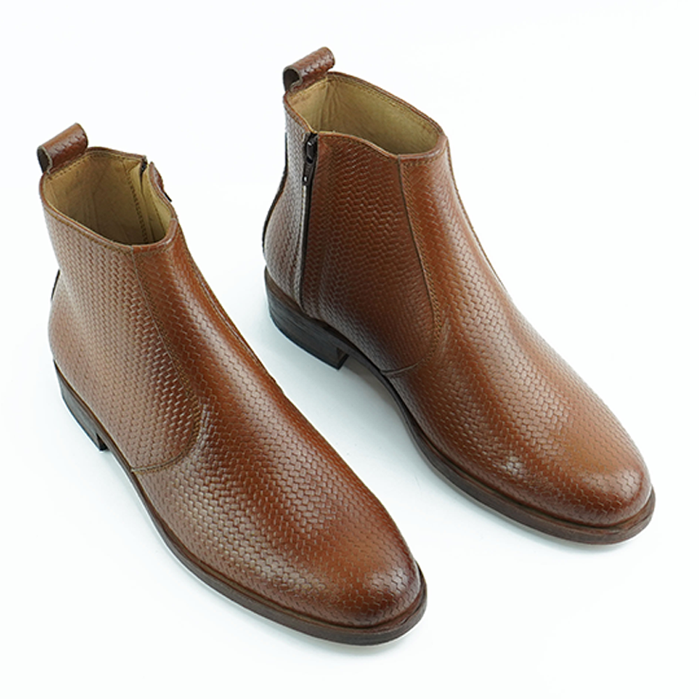 Leather Zipper Boots For Men - 	Chocolate - 106-014