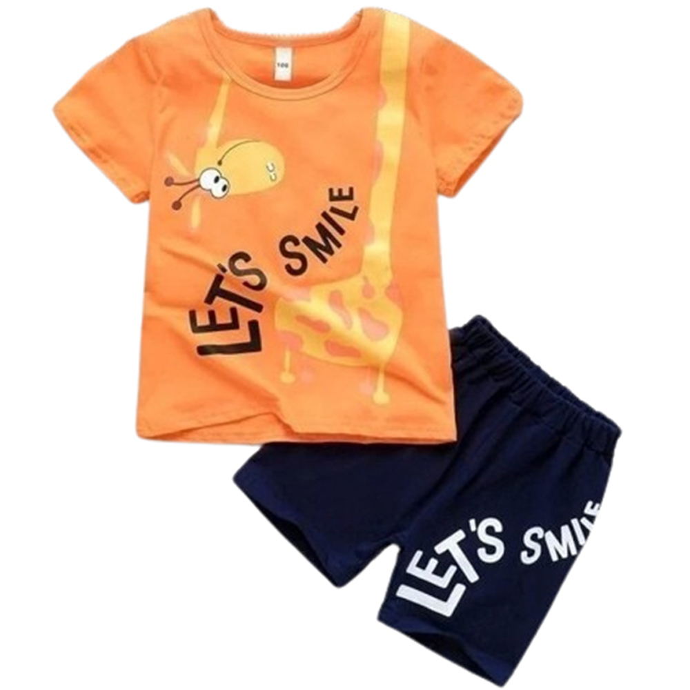 China Cotton Half Sleeve T-Shirt and Half Pant Set For Boys - Orange - BM-34