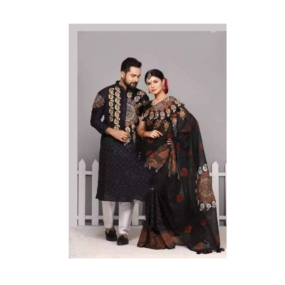 Gorgeous Half Silk Saree and Dhupian Cotton Panjabi For Couple Set - BAN003