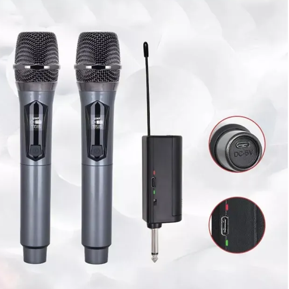  V21 2-in-1 Rechargeable Wireless Microphone - Black