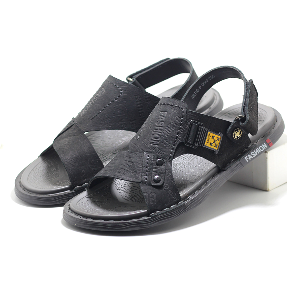 Leather Sandal Shoe For Men - Black - MS 527