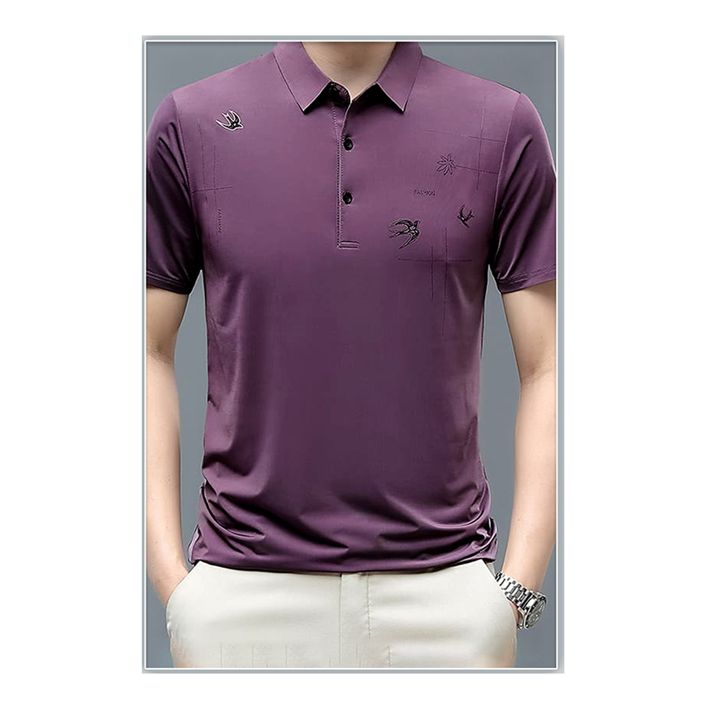 Stitch Half Sleeve Polo Shirt For Men - Maroon - POLO - 008