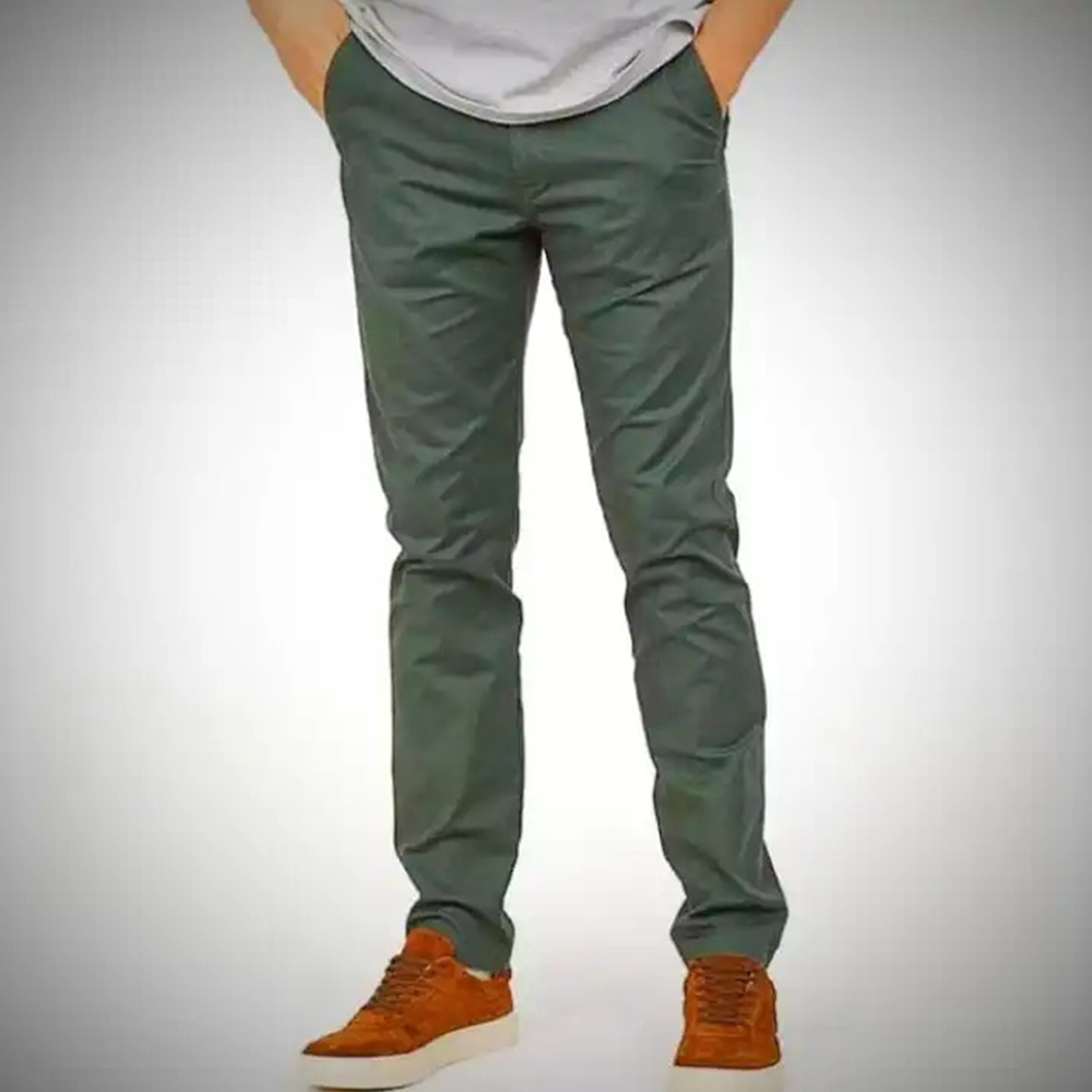 Cotton Semi Stretched Chinos Gabardine Pant For Men - Green - PGS016