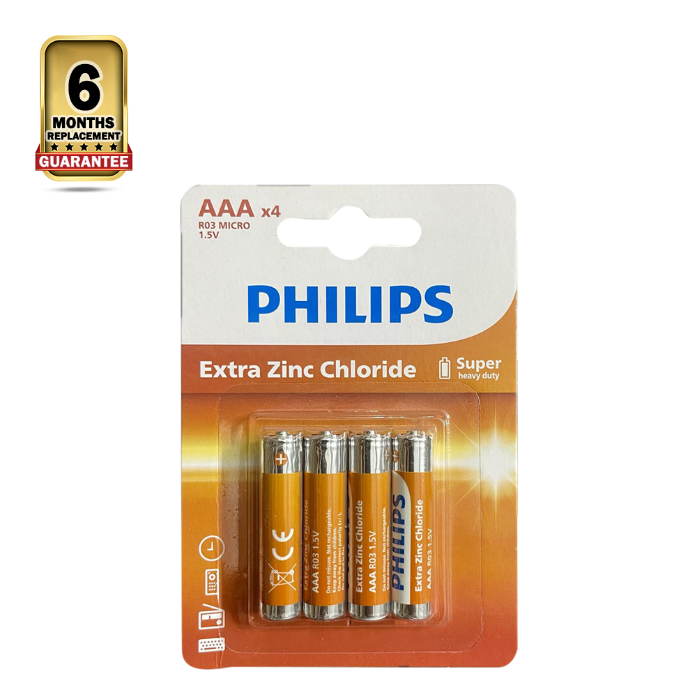 Pack Of 4Pcs Philips R03L4B-70 Extra Zinc Chloride Pencil Remote Battery - 1100MAH