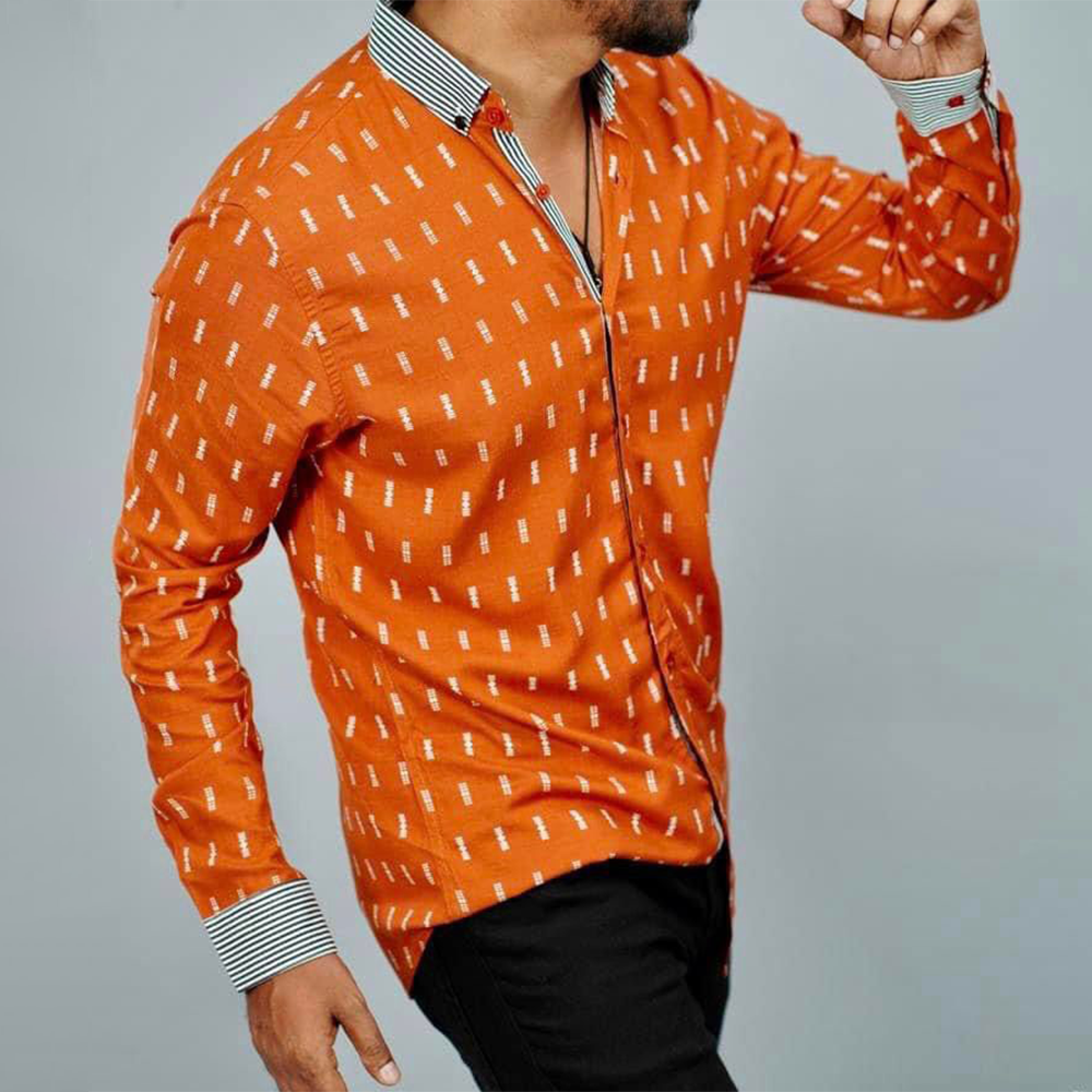 Cotton Full Sleeve Casual Shirt For Men - Orange - UT-19