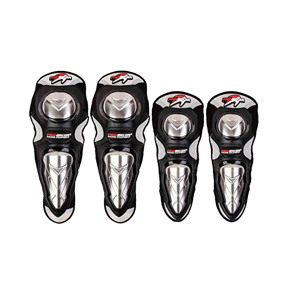Stainless Steel Knee and Elbow Guard for Biker - 4Pcs - Black - 332338876